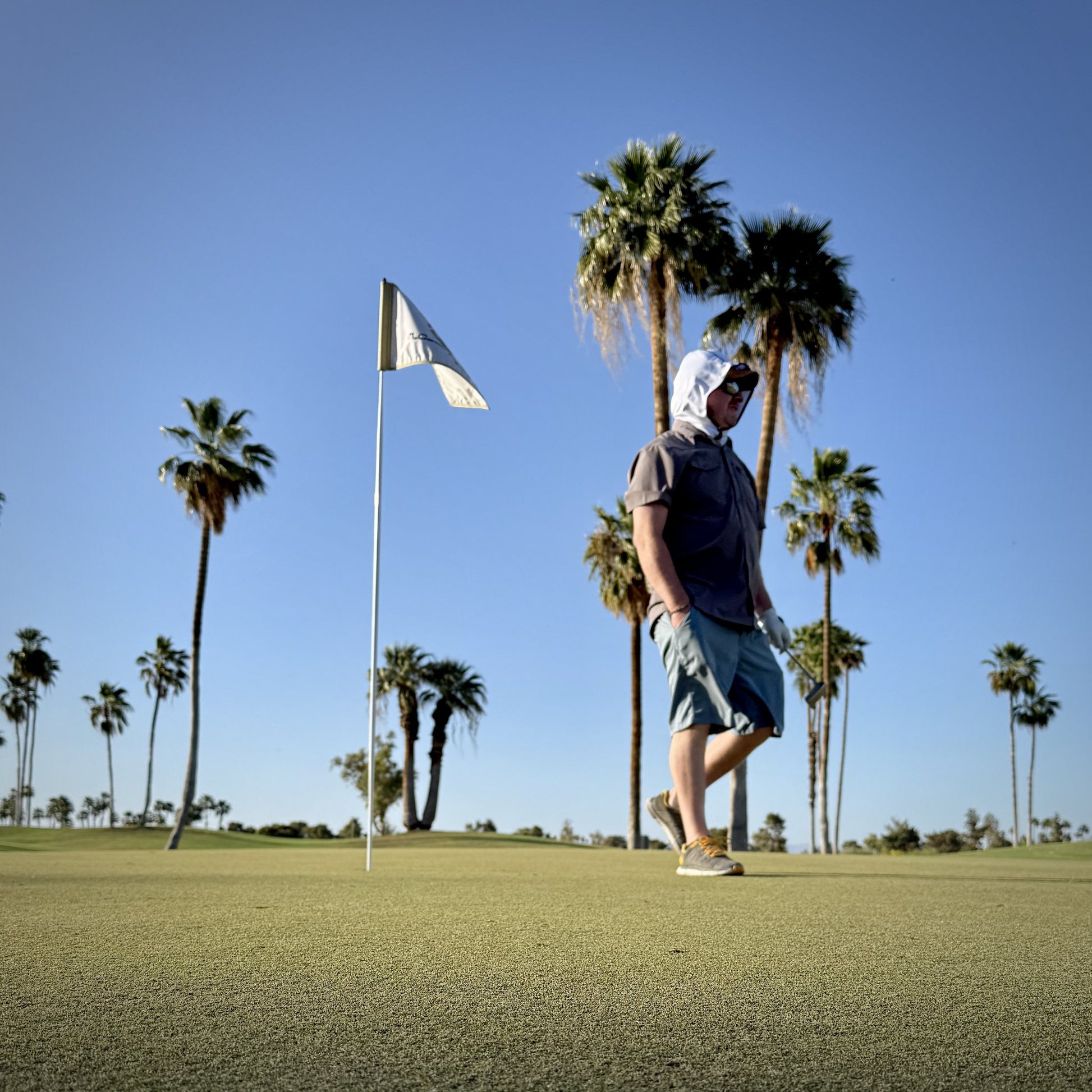 Sun Hoody for Golf works with collared golf shirts.